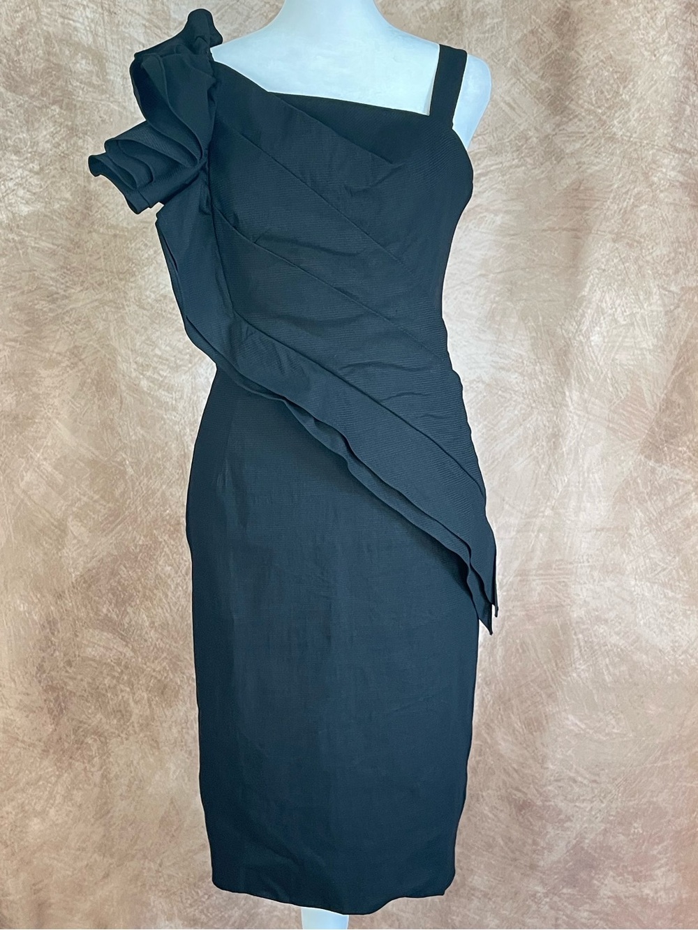 Charles Chang - Lima Black One-Shoulder Ruffle Sheath Dress size 6